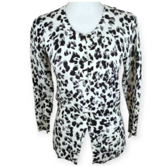 MERONA BLACK & CREAM LEOPARD PRINT CARDIGAN SZ.XS EUC. - Picture 2 of 5